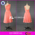 ED Bridal Elegant One Shoulder A Line Knee Length Chiffon Peach Red Bridesmaid Dress 2017